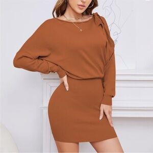 🆕 Women's Long Sleeve Knit Bodycon Mini Sweater Dress One Shoulder Dress